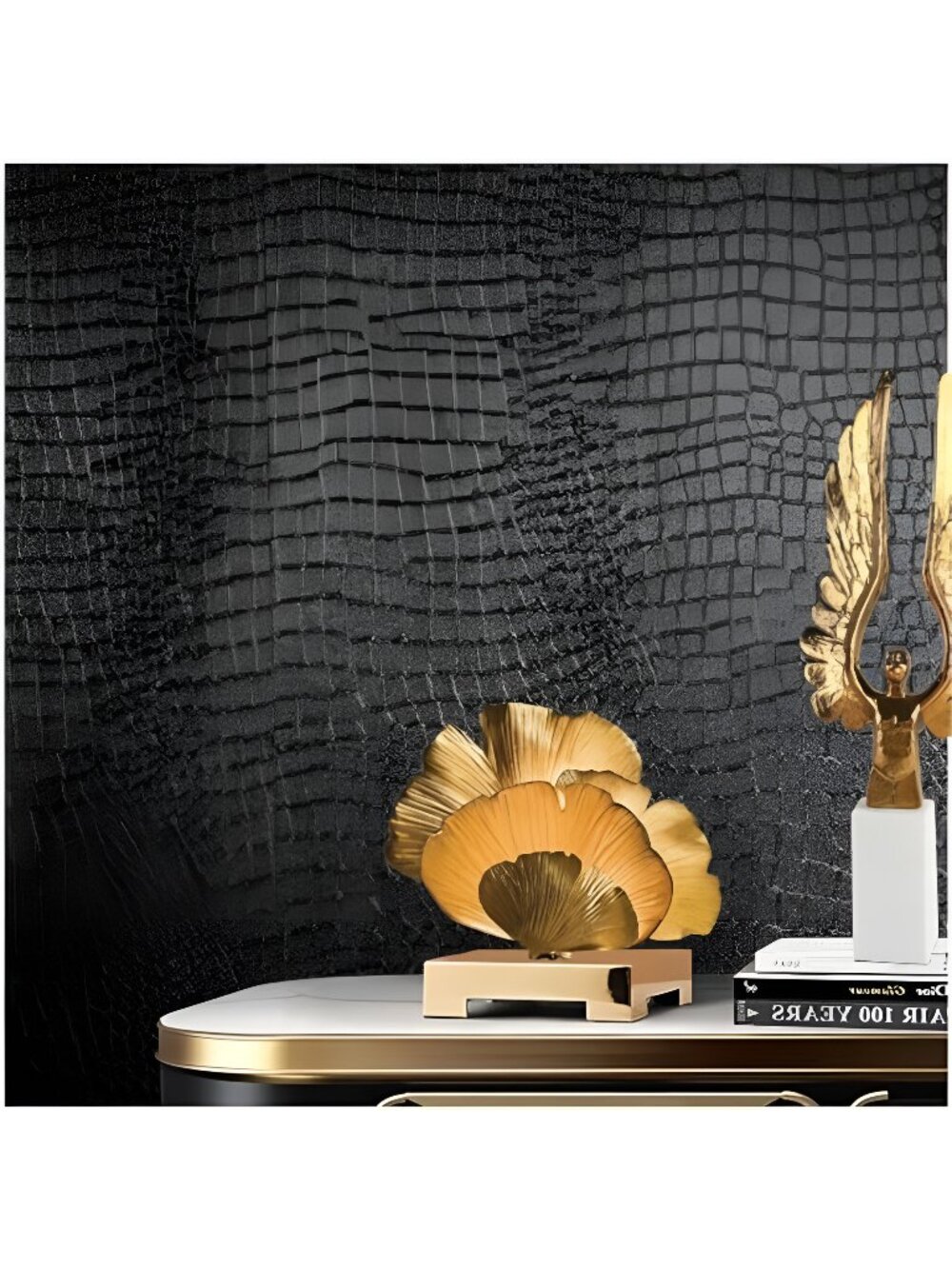 Black Peel and Stick Wallpaper, 15.7'' X 118'' Crocodile Wallpaper Embossed